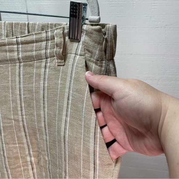 J. Jill Tan Striped Linen Blend Split Hem Wide Leg Cropped Women's Size M - Picture 5 of 13